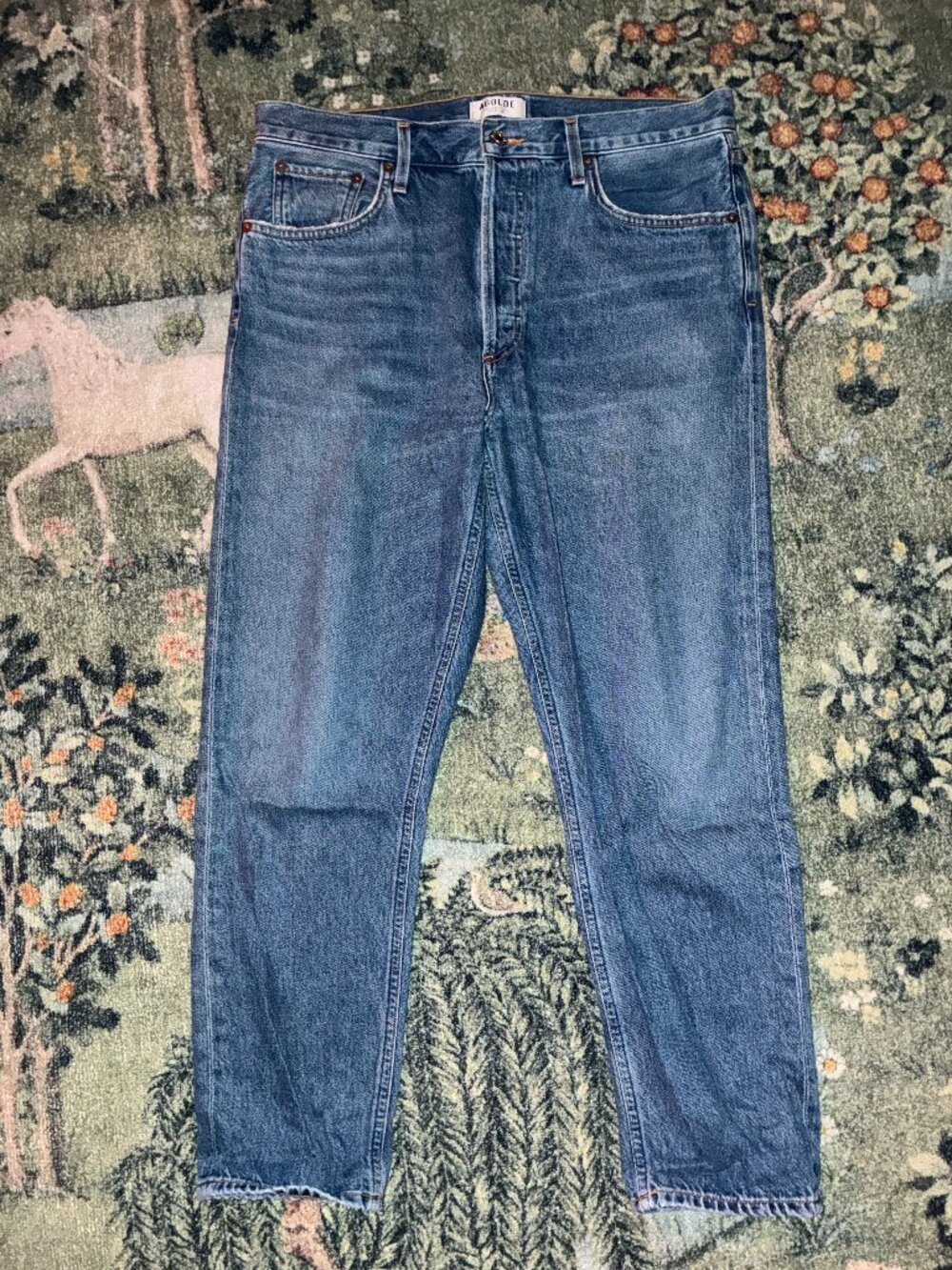 AGOLDE Womens Jeans Size 31 High Rise Button Fly Straight Leg Blue Denim